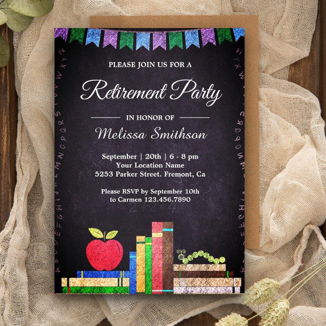 Cute Chalkboard Teacher Retirement Party Invitation
