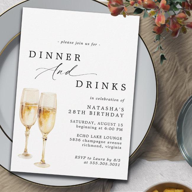 Cute Champagne | Modern Elegant Birthday Dinner Invitation