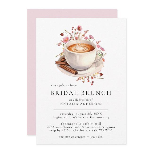 Cute Coffee | Pink Floral Bridal Shower Brunch Invitation