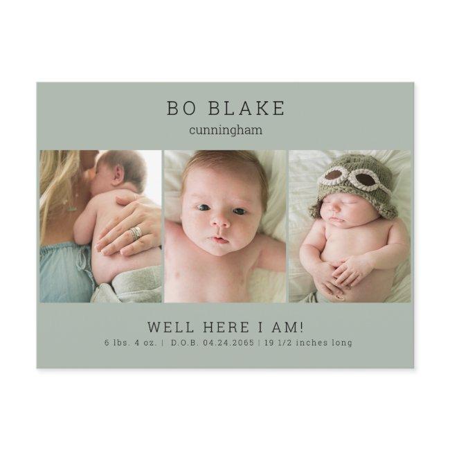 Cute Collage Photo Sage Baby Birth Announcement