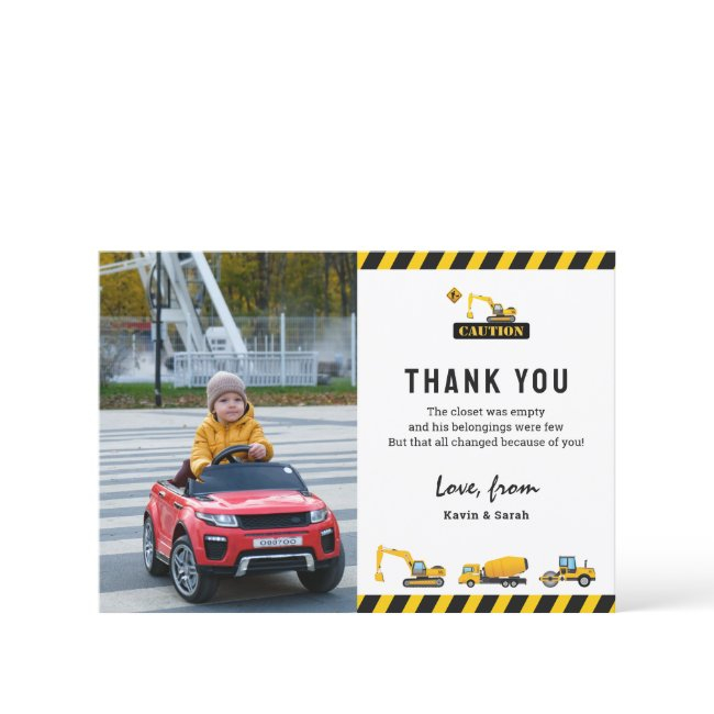 Cute Construction Trucks Photo Birthday Thank You Invitations