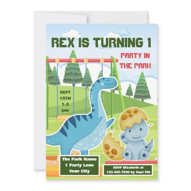Cute Dinosaur 1st Boy's Birthday Party Invitation
