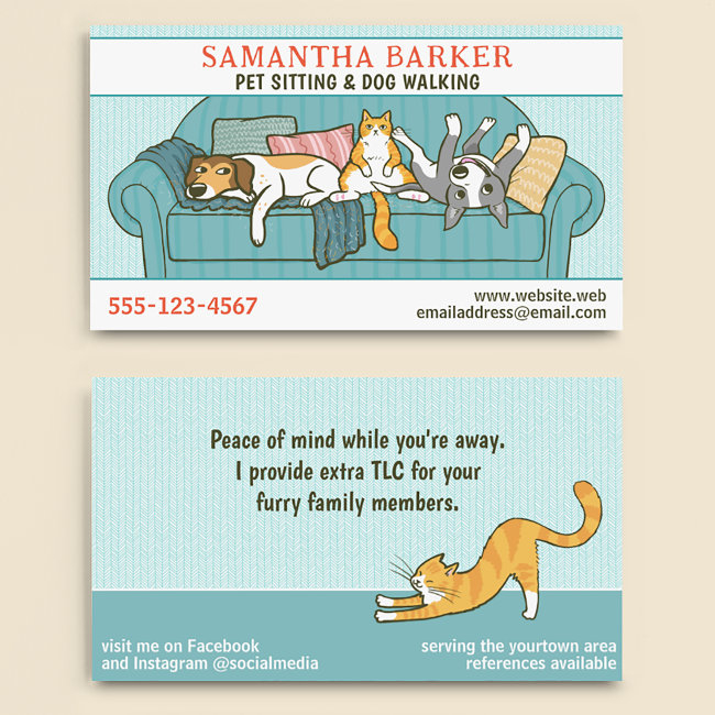 Cute Dogs And Cat Pet Sitting Animal Care Funny Business Invitations