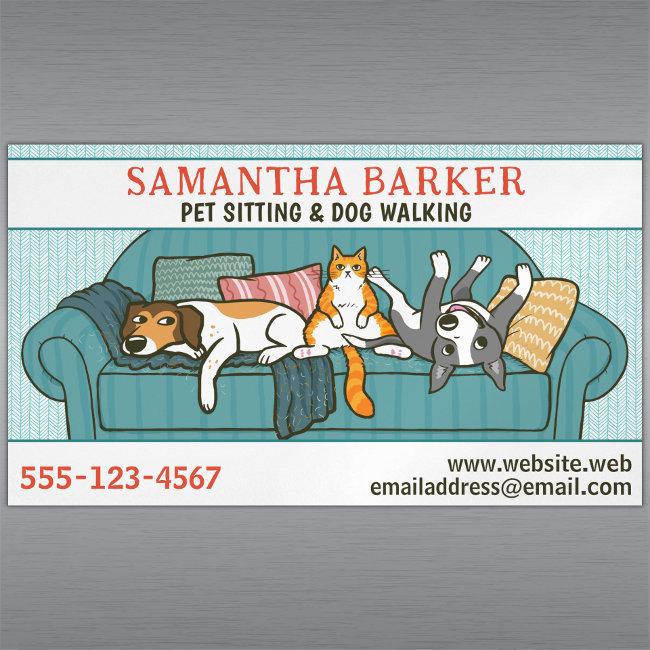 Cute Dogs And Cat Pet Sitting Animal Care Funny Business Invitations Magnet