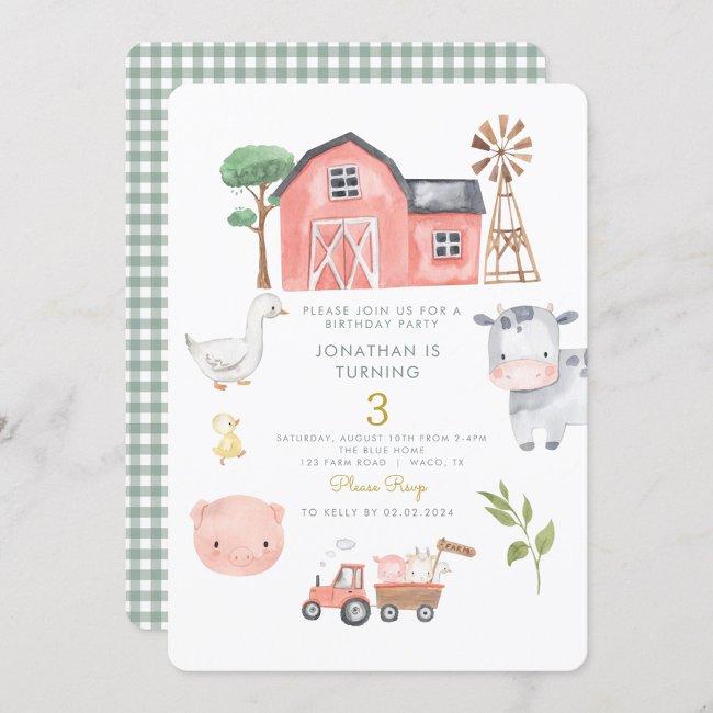 Cute Farm Animals Barnyard Birthday Invitation