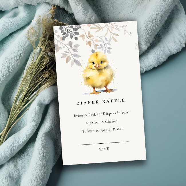 Cute Farm Chick Floral Diaper Raffle Baby Shower Enclosure Invitations