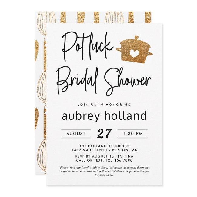 Cute Faux Gold Glitter Potluck Bridal Shower Invitation