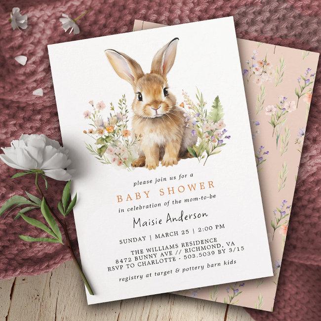 Cute Floral Bunny | Rabbit Spring Baby Shower Invitation