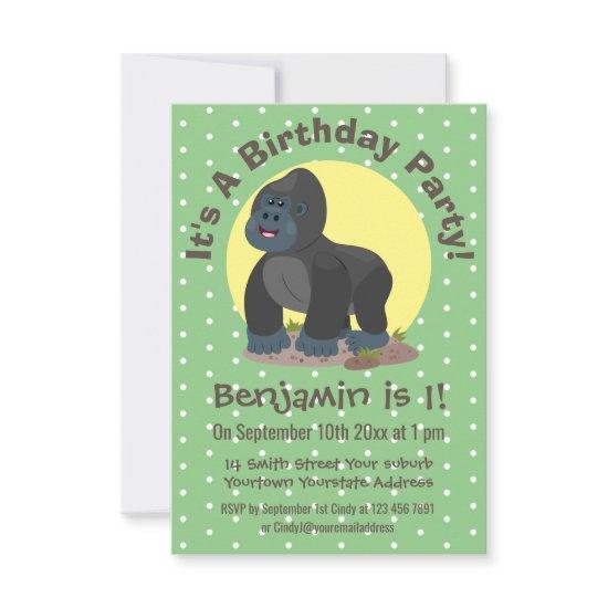 Cute Funny Big Gorilla Cartoon Illustration Invitation