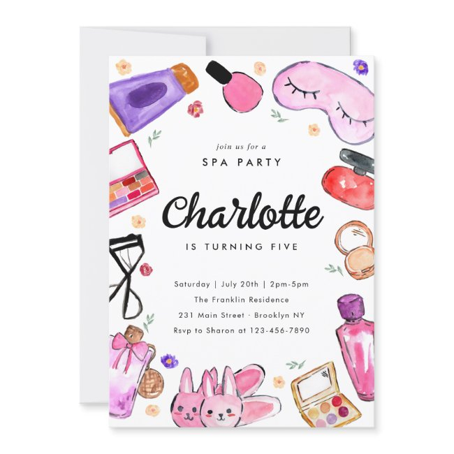 Cute Glam Makeup Girls Pajama Slumber Spa Birthday Invitation