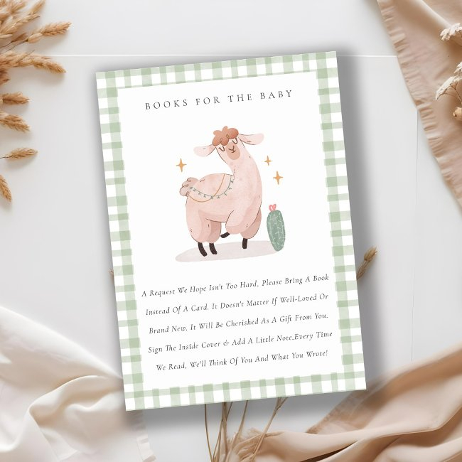 Cute Green Cactus Boho Llama Books For Baby Shower Enclosure Invitations