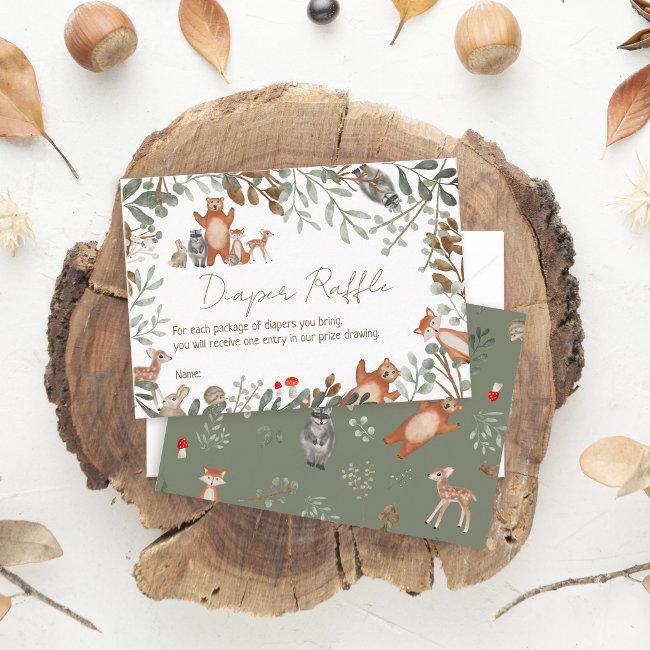 Cute Greenery Forest Animal Woodland Diaper Raffle Enclosure Invitations