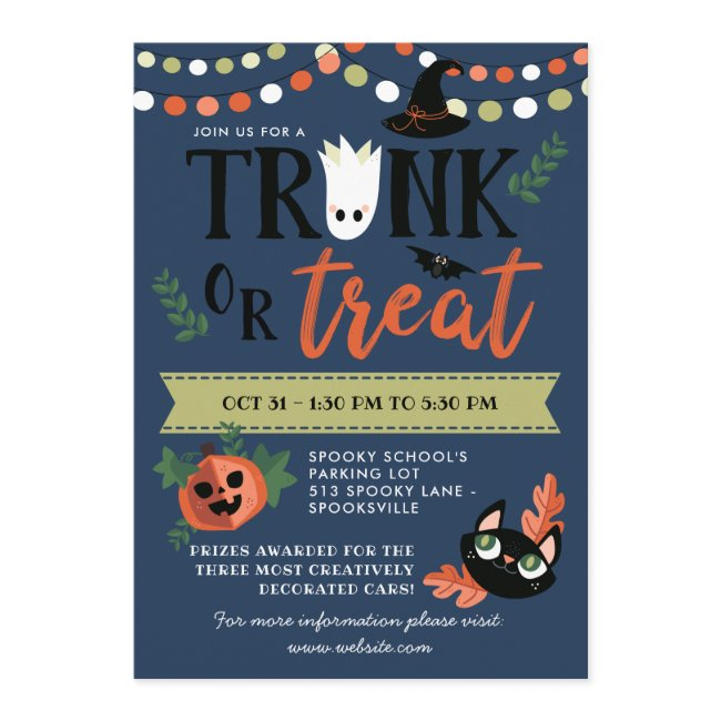 Cute Halloween Blue Trunk Or Treat Social Distance Invitation