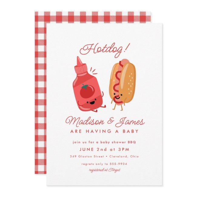 Cute Hotdog Picnic Baby Bbq Red Baby Shower Invitation