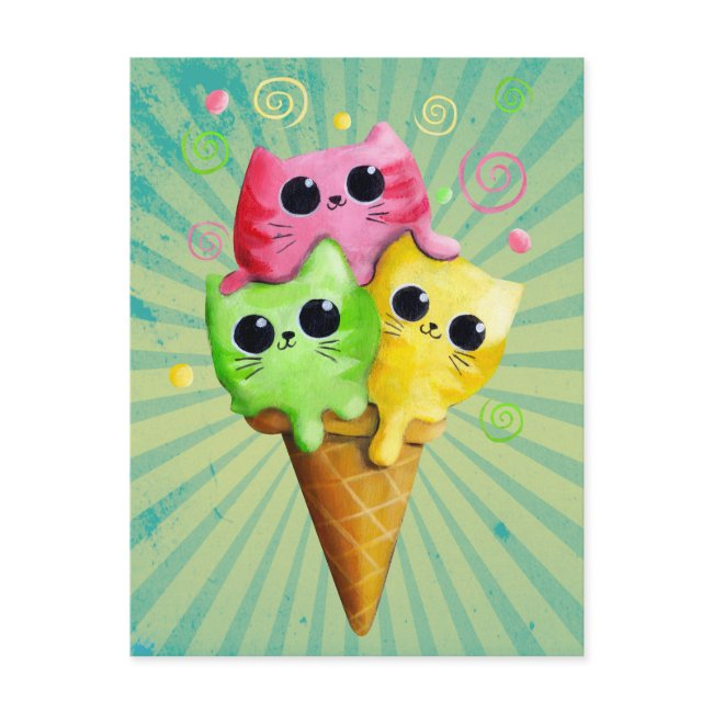Cute Kitty Cat Ice Cream Postinvitations