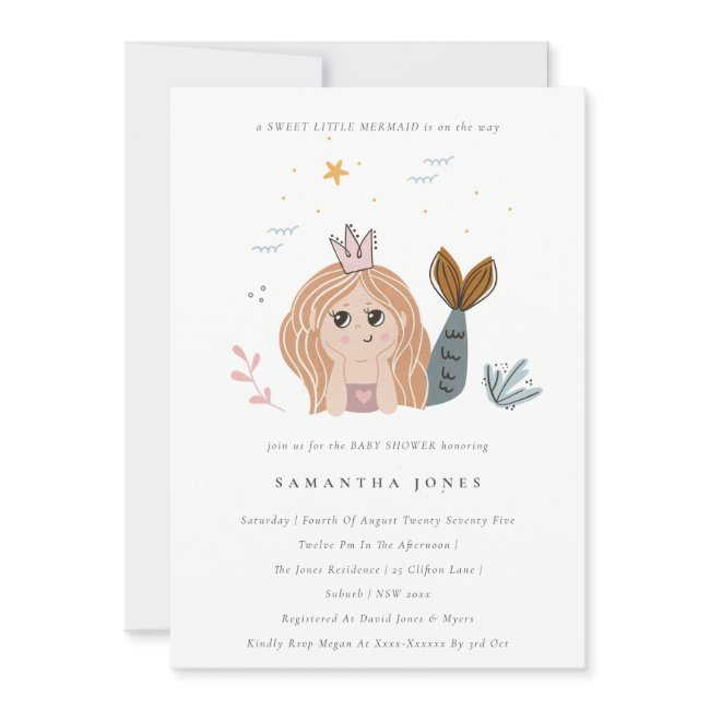 Cute Little Blush Sea Mermaid Baby Shower Invite