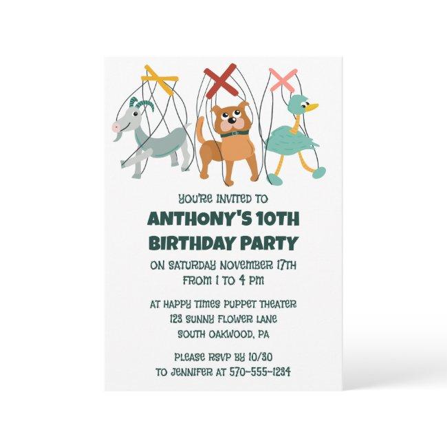 Cute Marionettes Puppet Show Themed Kids Birthday Invitation