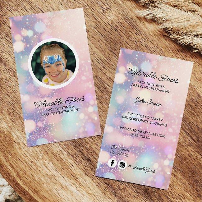 Cute Modern Glitter Face Painter Photo Business Invitations