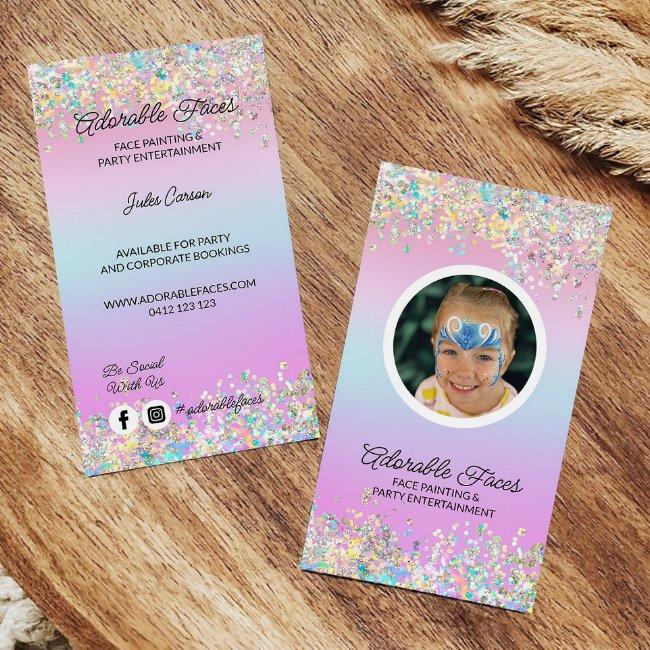 Cute Modern Glitter Face Painter Photo Business Invitations