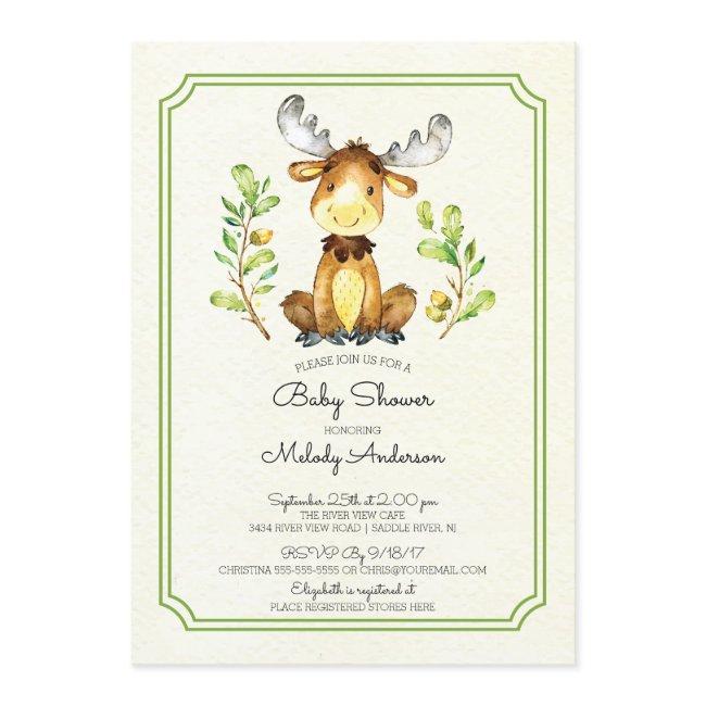 Cute Moose Woodland Baby Shower Invitation