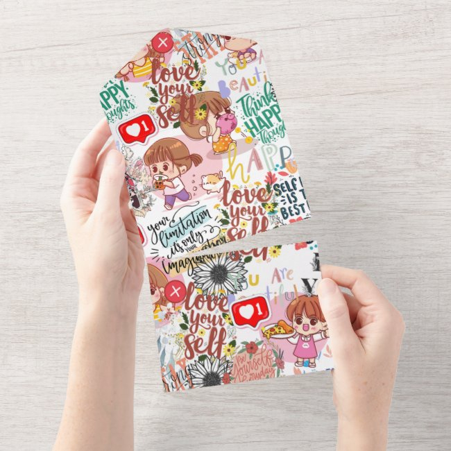 Cute Motivational – Positive Quote Kawaii All In One Invitation