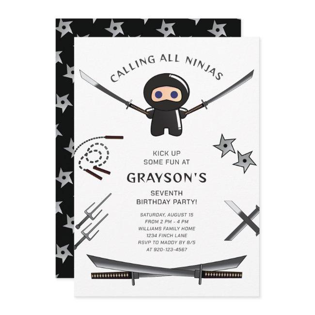 Cute Ninja Birthday Party Invitation