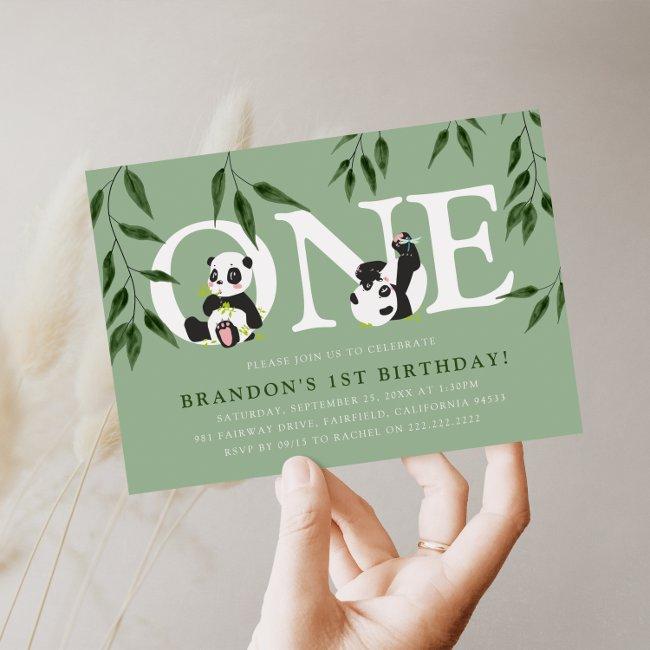 Cute Panda Neutral 1st Birthday Party Invitation