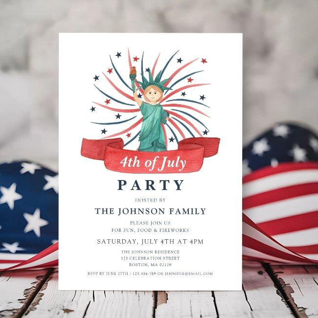 Cute Patriotic Statue Of Liberty 4th Of July Invitation