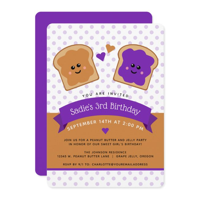 Cute Peanut Butter And Jelly Birthday Invitation