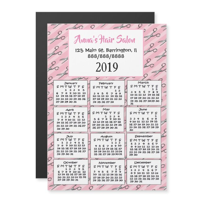 Cute Pink Hair Salon Business Mini 2019 Calendar Magnetic Invitation