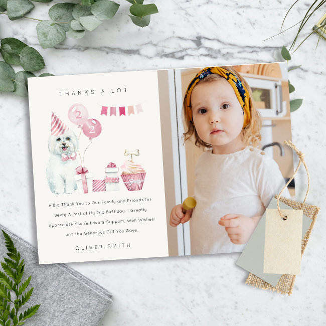 Cute Pink Puppy Dog Any Age Birthday Photo Party Thank You Invitations