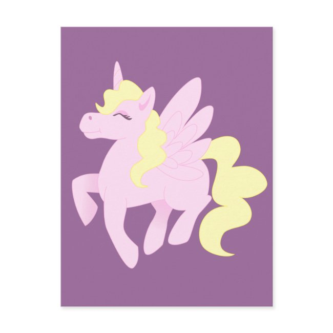 Cute Pink Unicorn Pegasus (unipeg) Postinvitations