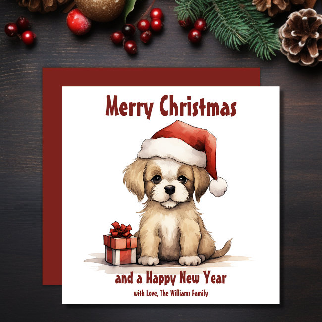 Cute Puppy Wearing A Santa Hat Dog Christmas Holiday Invitations