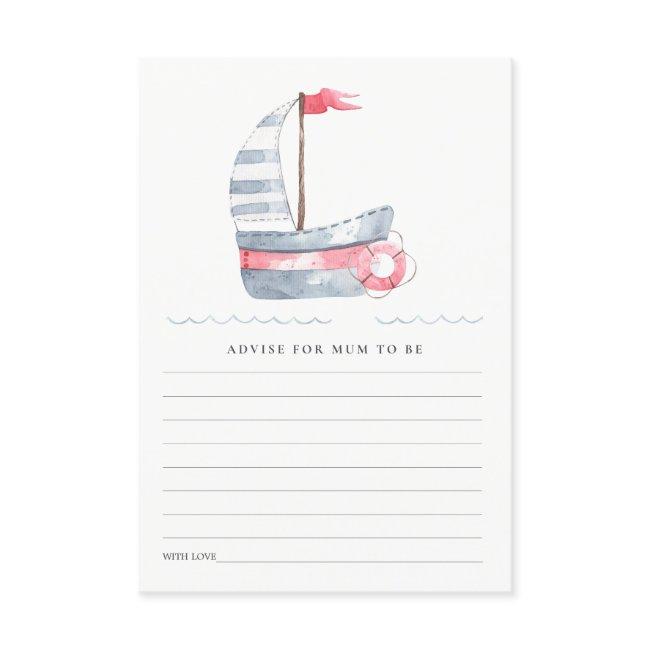 Cute Red Blue Sailboat Advice For Mum Baby Shower Enclosure Invitations