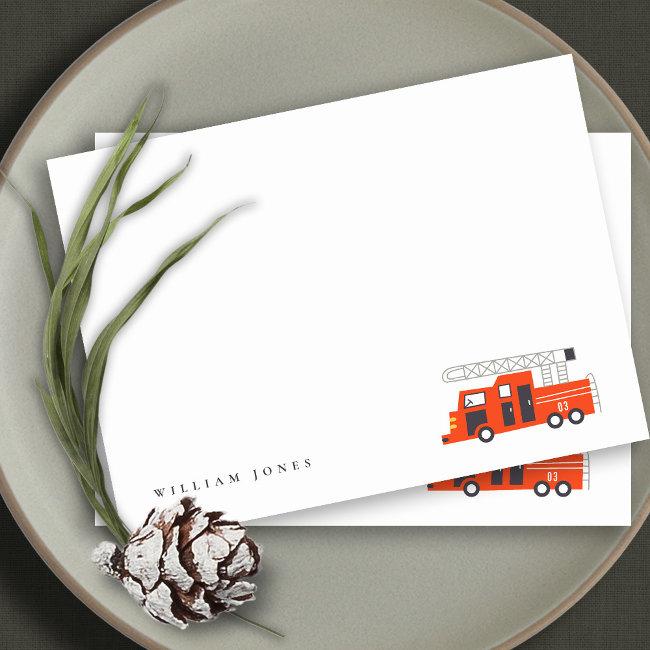 Cute Red Firetruck Engine Kids Any Age Birthday Note Invitations