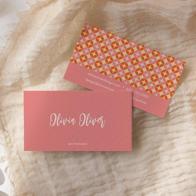 Cute Retro Pink Orange Script Calligraphy Bright Business Invitations