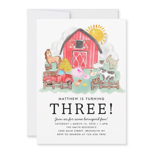 Cute Rustic Barnyard Animals Kids Farm Birthday Invitation