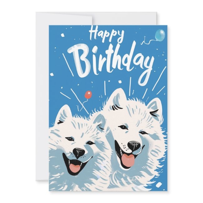 Cute Samoyed Happy Birthday Holiday Invitations