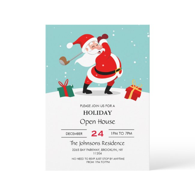 Cute Santa Claus Plays Golf Illustration.     Invitation