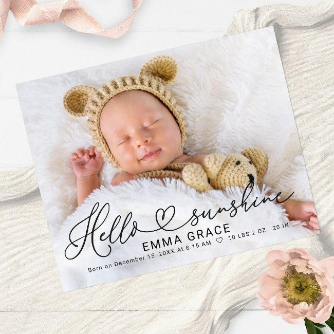 Cute Script Photo Budget Birth Announcement Invitations