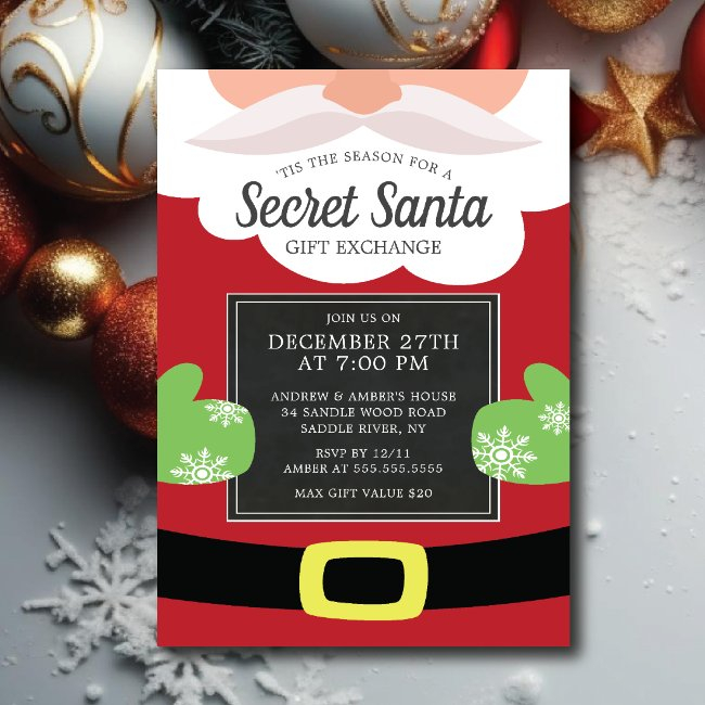 Cute Secret Santa Gift Exchange Christmas Party Invitation
