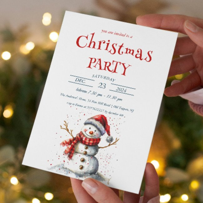 Cute Snowman Christmas Party Invitation