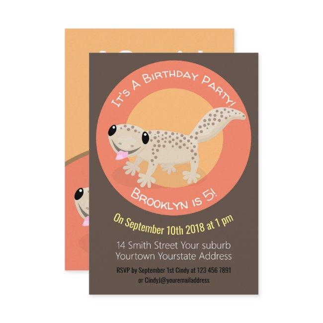 Cute Spotted Tan Gecko Cartoon Illustration Invita Invitation