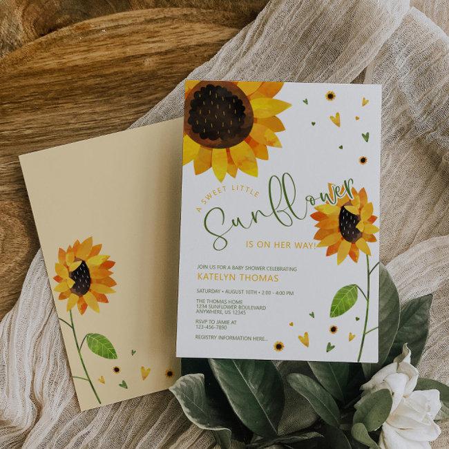 Cute Sunflower Girl Baby Shower Invitation