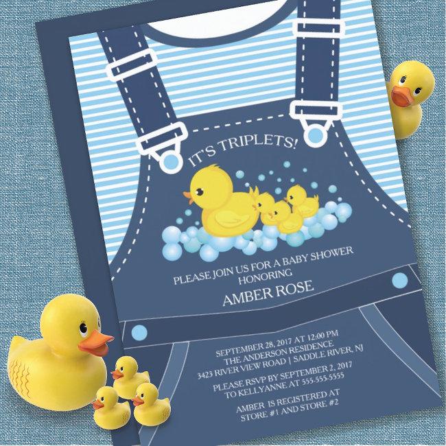 Cute Triplets Ducks Baby Shower Invitation