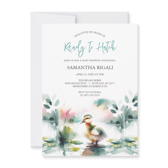 Cute Watercolor Duck Baby Boy Shower Invitation