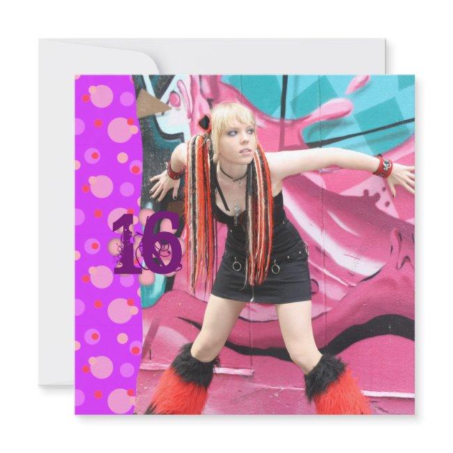 Cybergoth Pink Polka Dot Sweet 16 Birthday Invites