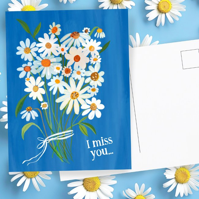 Daisy Bouquet Handpainted Gouache Miss You Sweet Postinvitations