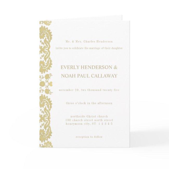 Damask Wedding Cream Bi-fold Invitation