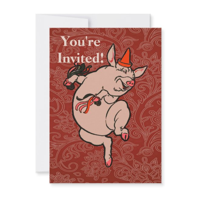 Dancing Pig Antique Cute Dancer Invitation